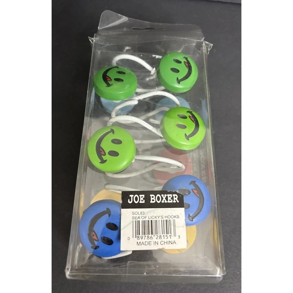 12 Joe Boxer Licky Smiley Face Decorative Hooks Shower Curtain in Package